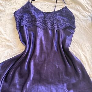 Purple Satin Lace Slip Dress